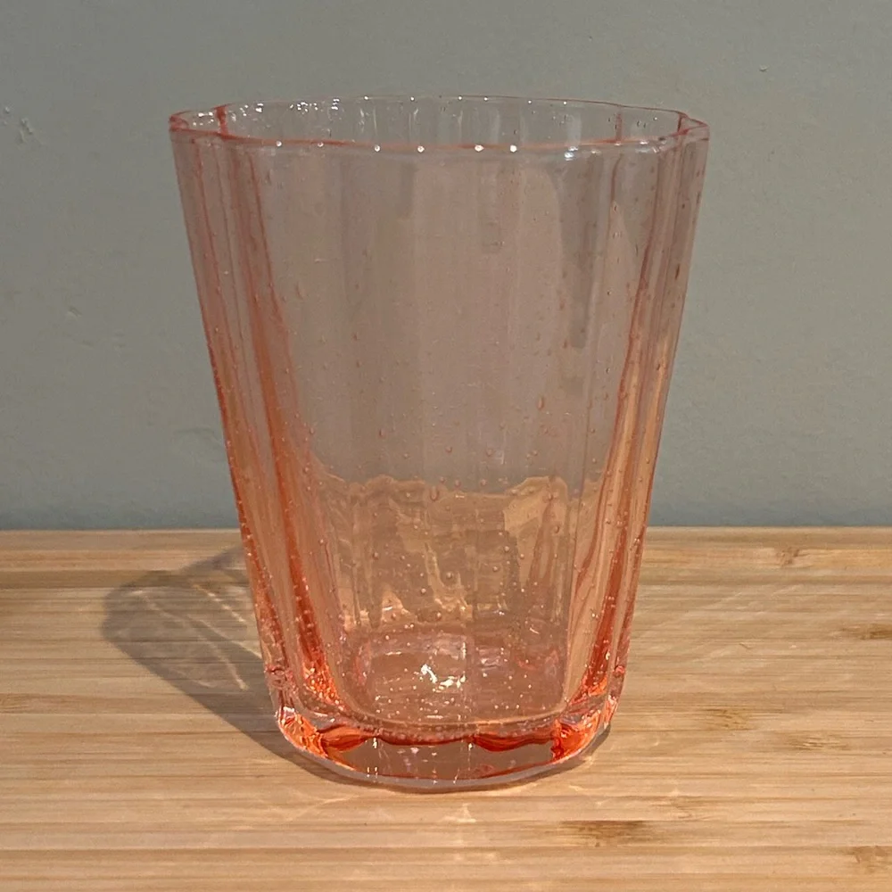 Cupcakes & Cashmere Set of 4 Peach DOF Glasses With Scalloped Rim NWTS
